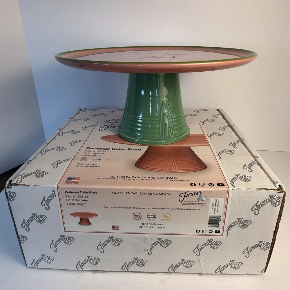 Fiesta Watermelon Pink & Green Ceramic Cake‎ Stand Pedestal Plate USA 2024